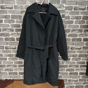Withblack wrap puffer coat black tie waist pockets